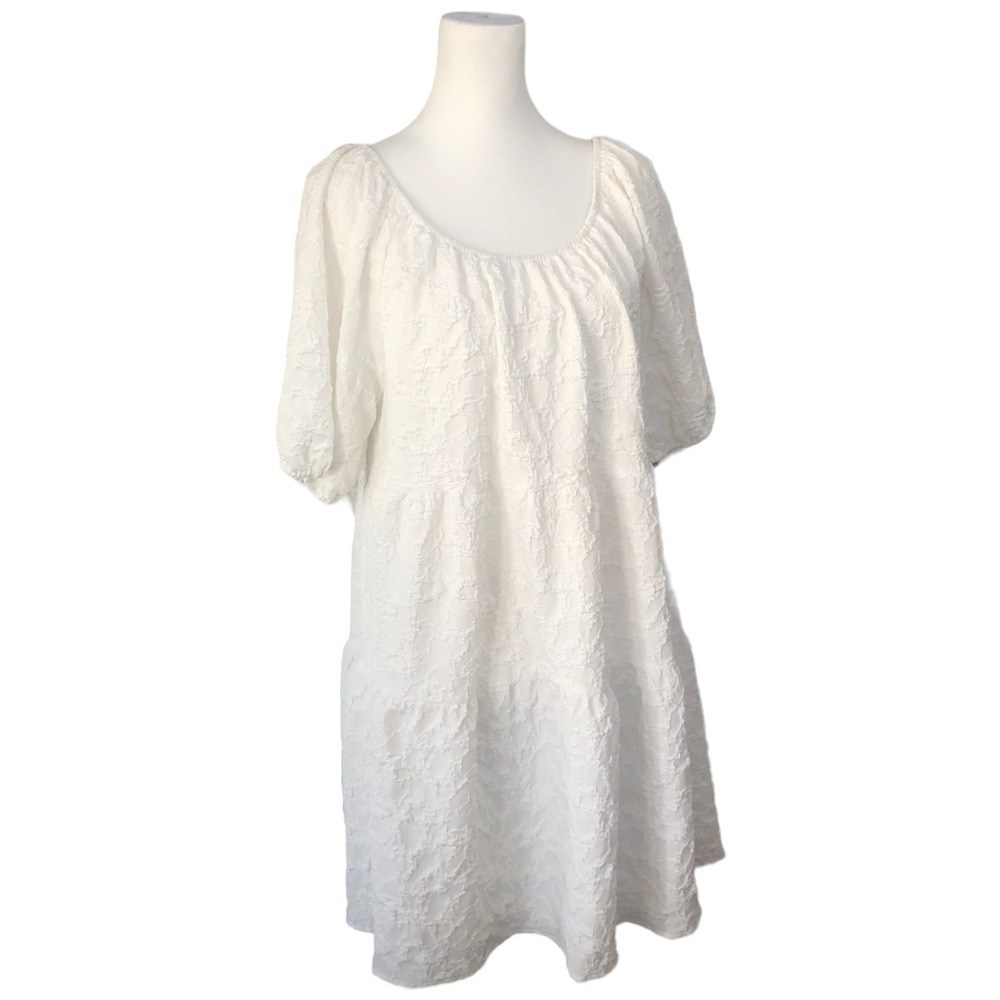 Anthropologie Moon River White‎ Short Puff Sleeve Babydoll Boho Peasant Dress L